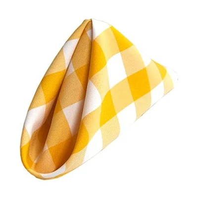 Image of LA Linen Pack of 10 Gingham Checkered Napkins 18, White and Dark yellow, Polyester, 45.72 x 0.04 cm
