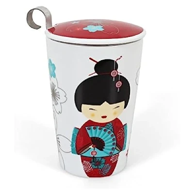 Image of Teaeve Double Walled Mug with Infuser, Little Geisha Red
