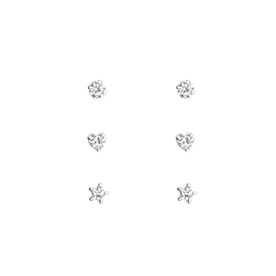 Image of The Rose &amp; Silver Company Women 925 Sterling Cubic Zirconia Tiny Heart and Star Stud Earrings Set
