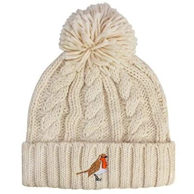 Image of TeddyT&#039;s Women&#039;s Robin Chunky Cable Knit Thermal Bobble Hat Cream
