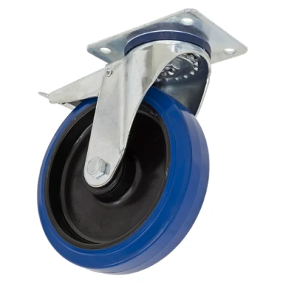 Image of Sealey Heavy Duty Blue Elastic Rubber Castor Wheel Swivel with Total Lock Ø160mm Trade
