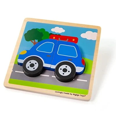 Image of Bigjigs Toys, Chunky Lift Out Puzzle Car, Wooden Shapes Puzzle, Toddler Puzzles, Jigsaw For Kids, Puzzles 1 2 3 year Olds, Toys