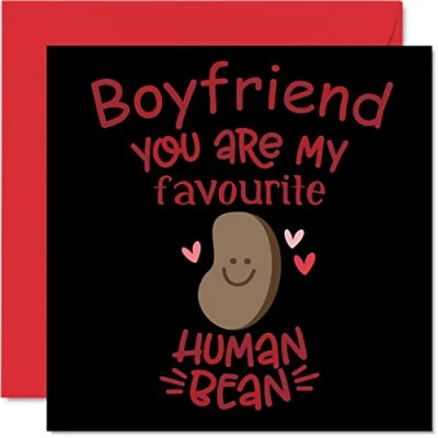 Image of Funny Anniversary Cards for Boyfriend Favourite Human Bean Joke Happy Birthday Card from Girlfriend Partner, Gifts, 145mm x Valentines Greeting
