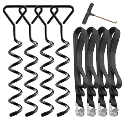 Image of Hodzeed 4Set Heavy Duty Trampoline Anchor Ground Pegs Tie Down Kit Tied Pet Dog Fixed, Fit Trampolines Garden Camp Swings Shed (Black)