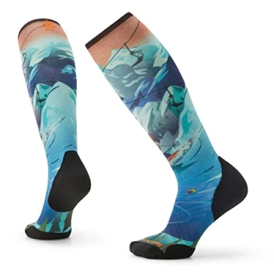Image of Smartwool Ski Targeted Cushion Lift Bunny Print OTC Sock Women&#039;s Neptune Blue, S