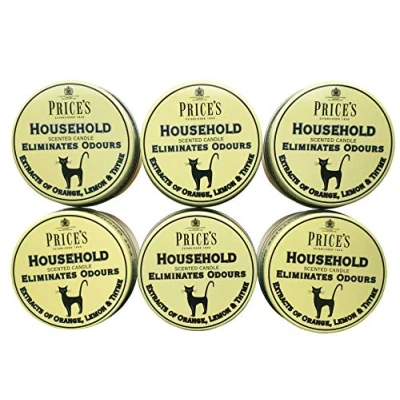 Image of 6 x PRICES HOUSEHOLD LEMON ORANGE THYME CANDLE IN TIN ELIMINATES ODOURS