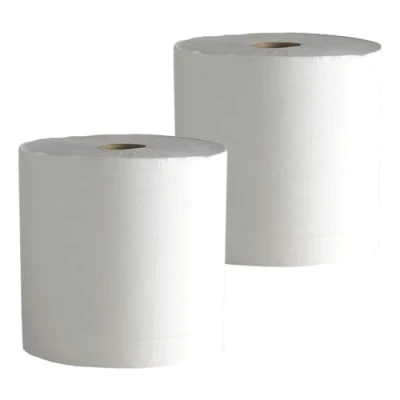 Image of 100% Recycled Paper Wiper Rolls White 2 Ply Flat Sheet Hand Towel 1800 Sheets Per Roll (360m x 278mm)