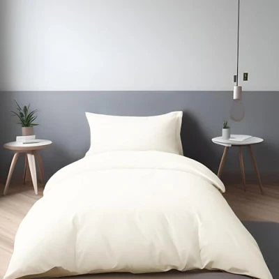 Image of LivinEase Brushed Microfibre Single Duvet Cover Sets 100 GSM Cream with 1 Pillowcase (50x75 cm) Hotel Quality Hypoallergenic, Easy Care and Comfortable
