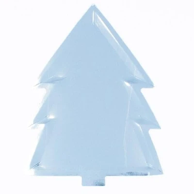 Image of Silver Christmas Tree Shaped Foil Paper Plates 30cm Pack of 6