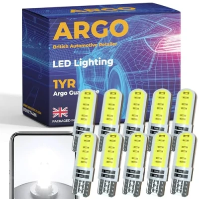 Image of Argo 10 Pcs T10 501 Led Bulbs Silica Xenon White Car Light Interior Upgrade Number Plate Map Dome Courtesy Van Capless Wedge 194 168 W5w Bulb Side 12v