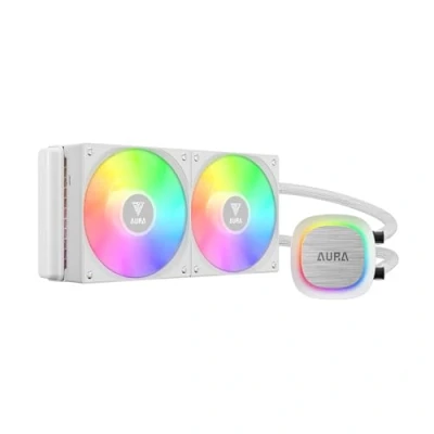 Image of GAMDIAS 240mm AIO CPU Water Cooler, Hidden Cable Design, Rotatable Pump, MB Sync ARGB &amp; PWM, 30 Light Effect, Intel LGA 1700, AMD AM5/AM4, White, AURA
