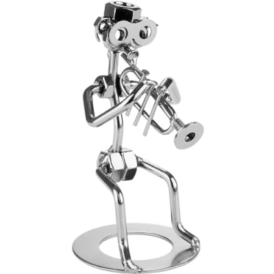 Image of BRUBAKER Screw Man Musician with Trumpet Handmade Iron Figure Metal Player Wind Decoration Gift for Trumpeter