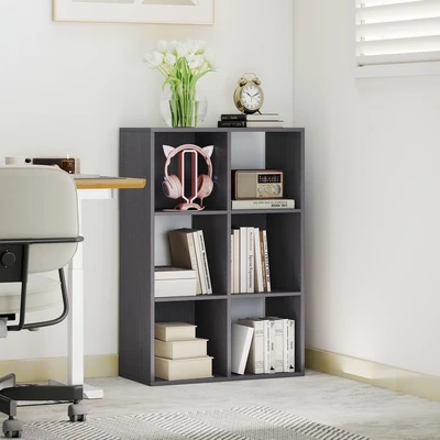 Image of HOMCOM 6 Cube Bookshelf, Modern Freestanding 3 Tier Bookcase, Display Shelving Unit for Living Room, Bedroom, Home Office, Study, Grey