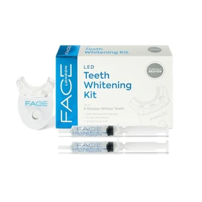 Image of Face London Teeth Whitening Kit with Led Light &amp; Up to 8 Shades Enamel Friendly for Stain Remover, Sensitive Whitener Gel