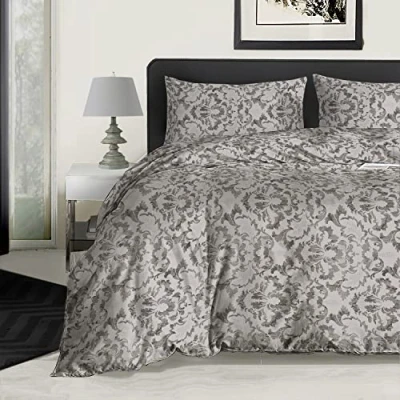 Image of RAYBedding 2PCS Single Duvet Set 100% Egyptian Cotton Bedding Bed 400 Thread Count Floral Printed Misty Grey Cover with Pillow Case