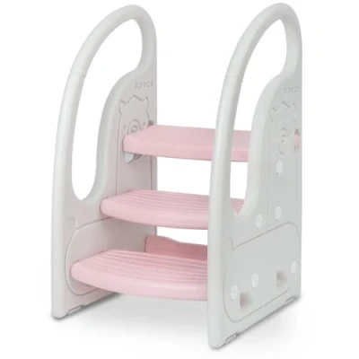 Image of Onasti Step Stool for Kids, 3 Height Adjustable Toddler Stool, Plastic Learning Tower, Kitchen Helper, Toilet Steps with Handles and Non Slip Pads, Counter, Bathroom &amp; Sink (Pink)