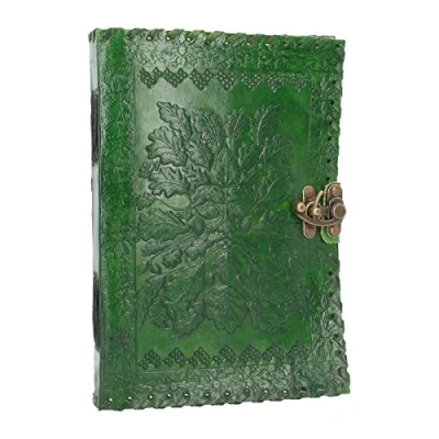 Image of Nemesis Now Greenman Leather Journal With Lock 28cm Green