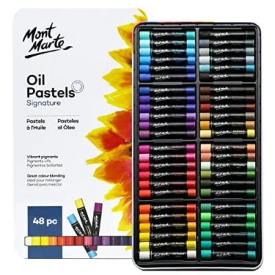 Image of MONT MARTE Oil Pastels in Tin Box Signature 48pc, 48 Assorted Colours, Vibrant Pastel Set, Great Blending and Layering, Comes Storage Case, Ideal for Art, Craft, Colouring Sketching