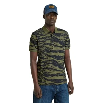 Image of G Star RAW Mens Dunda Slim Allover Polo Dark Green Cotton Size Small
