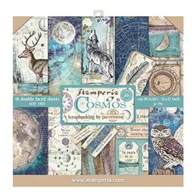 Image of Stamperia International KFT Block 10 Sheets Double Face Cosmos, Multicoloured, 30.5 x (12&quot; 12&quot;)