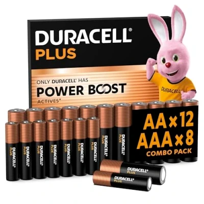 Image of Duracell Plus AA &amp; AAA Batteries (Combo pack of 20) Alkaline 1.5V Up To 100% Extra Life Reliability For Everyday Devices 0% Plastic Packaging 10 Year Storage LR6/LR03 MN1500/MN2400