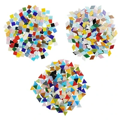 Image of Belle Vous 600 Pack/480g Mosaic Mixed Coloured Tiles in 3 Shapes Diamonds (2 x 1.2cm), Triangles (1.5 1.5 1.5cm) &amp; Squares (1 1cm) Assorted Stained Glass for Art Crafts, Home Decoration