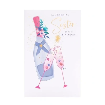 Image of UK Greetings Birthday Card for Sister Champagne Design Thinking of You Range