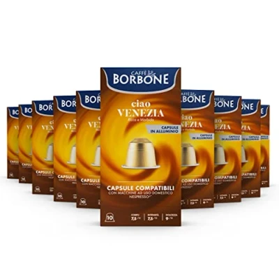 Image of CAFFÈ BORBONE &quot;Ciao Venezia&quot; Blend 100 Aluminium Coffee Capsules (10 packs of 10) Compatible with Nespresso* Machines for domestic use