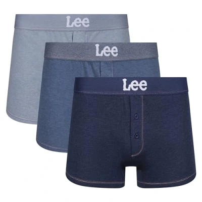 Image of Lee Men&#039;s Boxer Shorts in Blue Denims Soft Touch Cotton Trunks with Elasticated Waistband Comfortable and Breathable Underwear Multipack of 3