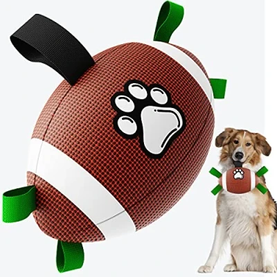 Image of HETOO Dog Toys, Interactive Football Toys with Grab Tabs,Dog Water Toy Indoor &amp; Outdoor Durable Balls for Small Medium Dogs(Size 2 Rugby)