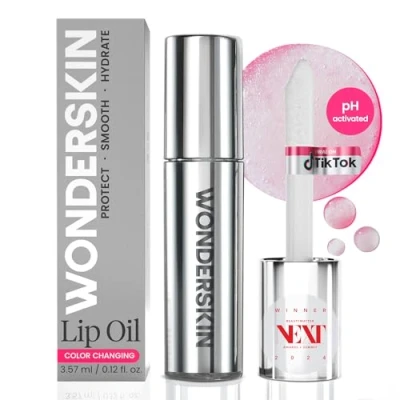Image of Wonderskin Lip Rehab Serum Oil Color Changing from Clear to Pink PH activated, Non sticky &amp; Hydrating Tinted for Dry Lips (Kissed)
