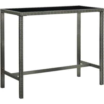 Image of vidaXL Garden Bar Table Grey 130x60x110 cm Poly Rattan and Glass