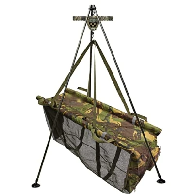 Image of DNA Leisure Carp Fishing Weighing Tripod System with Camo Sling Digital Scale 110lb/50kg