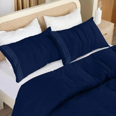 Image of Utopia Bedding Duvet Cover King Size Set with Embroidered Pillowcases Soft Microfibre Polyester (Navy)