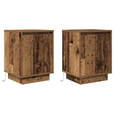 Image of vidaXL bedside/nightstand set 2 pcs old wood engineered with led lights 38x34x50 cm