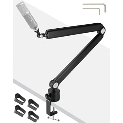 Image of QWORK® Upgraded Microphone Stand with Robust Table Clamp Cable Concealed 2KG 4.4LBS Capacity 3/8&quot; 5/8&quot; Screw Compatible Blue Yeti Nano Snowball Ice