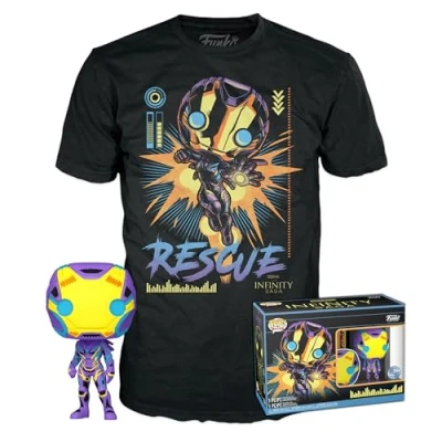Image of Funko Pop! &amp; Tee: Marvel Blacklight Rescue Extra Large (XL) T Shirt Clothes With Collectable Vinyl Figure Gift Idea Toys and Short Sleeve Top for Adults Unisex Men Women
