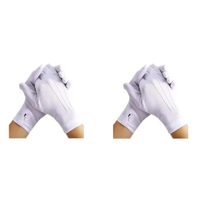 Image of 2 Pairs White Gloves Fancy Dress,Stitched Gloves,White Nylon for Service Costume Butler Jewellery, Services Parade Formal Guard Police Wedding Tuxedo Jewelry Inspection