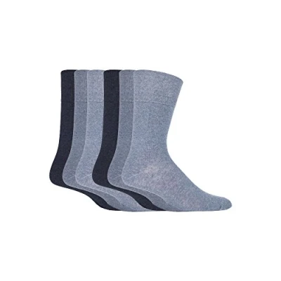 Image of Gentle Grips Men&#039;s Socks Bigfoot Honeycomb Top Cotton Rich Pack of 6, Size 12 14 (Plain Fashion Blue)