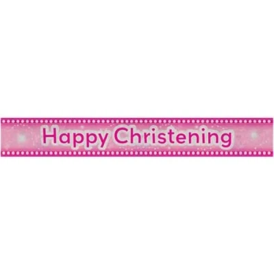 Image of Amscan Happy Christening Pink Holographic Banner 2.7m