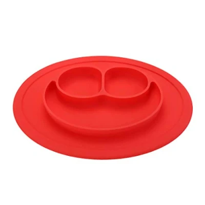 Image of ausuky Cute Silicone Happy Mat Baby Kids Suction Table Food Tray Place Plate Bowl (Red)