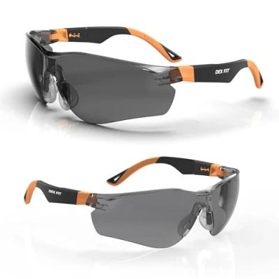 Image of DEX FIT Safety Sunglasses SG210, Z87 Eye Protection, Anti fog &amp; Scratch Resistant, Adjustable for Women and Men, UV Protective (Black Orange Frame, Tinted Lens)