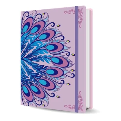 Image of A5 Journal Notebook College Lined Ruled Hardcover Journals for Writing Women 100gsm Thick Paper 224 Numbered Pages Peacock Feather Embossed Daily
