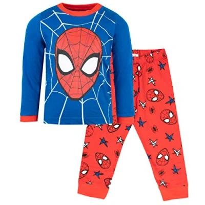 Image of Marvel Pyjama Set for Boys age 3 10 Long Sleeve Spiderman PJs 100% Cotton Superhero Dress Up Costume Official Merchandise Gift Blue Red
