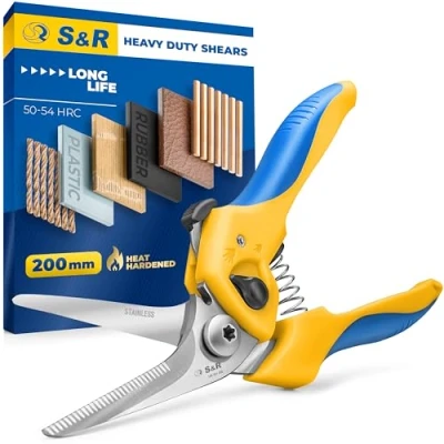 Image of S&amp;R 200mm Universal Scissors with 50mm Stainless Steel Blade Versatile Allround Cutters Adjustable Opening Ideal for Household, Crafts &amp; DIY Tasks
