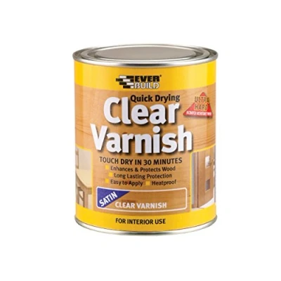 Image of Everbuild Quick Drying Clear Varnish Indoor Use Ideal For Interior Wood Scratch Resistant Satin Finish 750ml