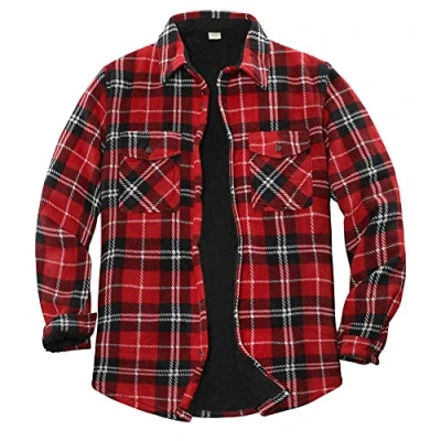 Image of ZENTHACE Men&#039;s Warm Sherpa Lined Fleece Plaid Flannel Shirt Jacket(All Lined) Red S