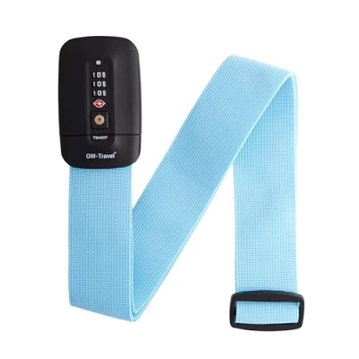 Image of OW Travel Personalised Luggage Straps with Locks for Suitcases (1 Pack Blue) Easy to Spot TSA Suitcase labels. Strap Lock Belt. Lockable Bags