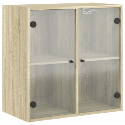 Image of vidaXL Wall Cabinet with Glass Doors Sonoma Oak 68x37x68.5 cm