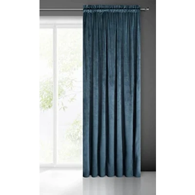 Image of Eurofirany PIERRE Soft Plain Opaque Velvet Curtain with Rufflette Tape For Rail 1 Unit, Fluffy Panel Drape Classic Glamour Elegant Living Room, Bedroom, 215 g/m2, W55 x L118, Navy